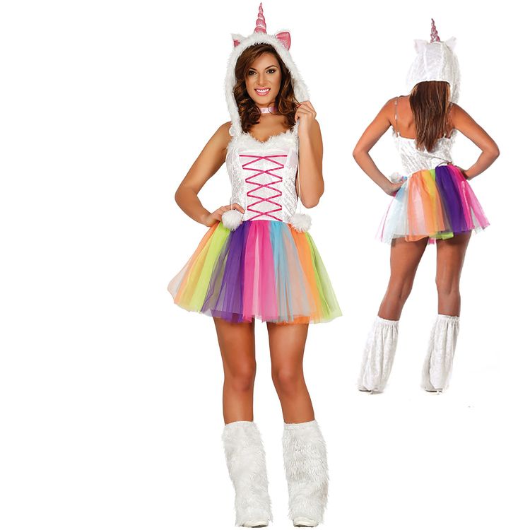 Einhorn Kostüm Regenbogen Unicorn für Damen Gr. XS-M Kleid bunt Tier Tierkostüm Märchen SALE Fasching Karneval Mottoparty