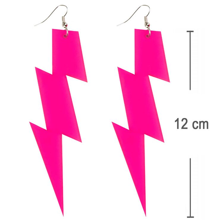 Ohrringe Blitz 12 cm lang pink 80er 90er Jahre Party Kostüm-Zubehör für Damen Schlagermove Neonparty Fasching Karneval Mottoparty 