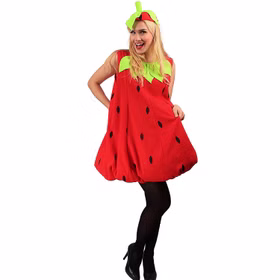 Erdbeer Kostüm Kleid Erdbeere rot für Damen Gr. S-L Frucht Obst süßes Früchtchen Fasching Karneval Mottoparty Gruppenkostüm