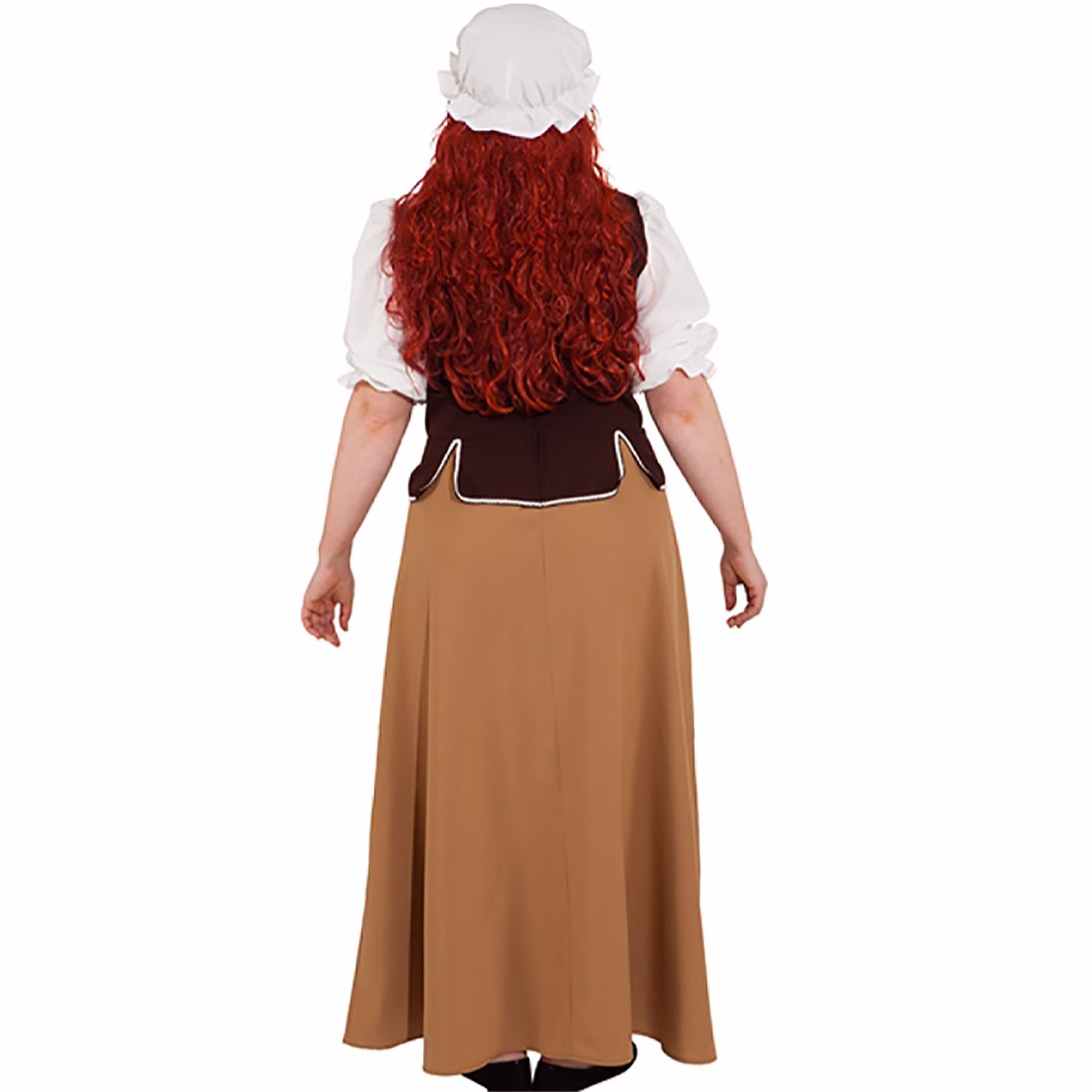 Mittelalter Kostüm Magd Else für Damen braun-weiß Gr. 36 SALE Fasching Karneval Mittelalterfest Fasching Karneval Mottoparty Paarkostüm Rückansicht des Mittelalter Kostüms Magd Else für Damen mit langem braunem Kleid, dunkelbraunem Mieder und weißer Haube.