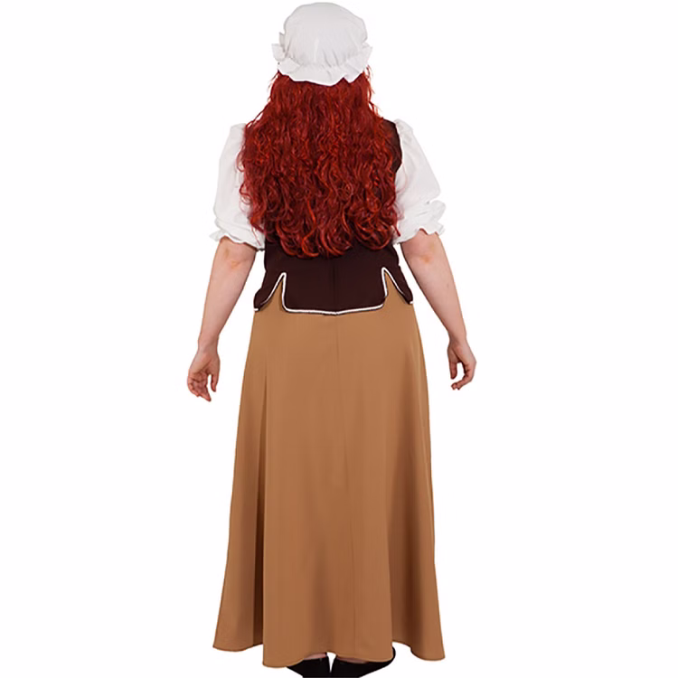 Mittelalter Kostüm Magd Else für Damen braun-weiß Gr. 36 SALE Fasching Karneval Mittelalterfest Fasching Karneval Mottoparty Paarkostüm Rückansicht des Mittelalter Kostüms Magd Else für Damen mit langem braunem Kleid, dunkelbraunem Mieder und weißer Haube.