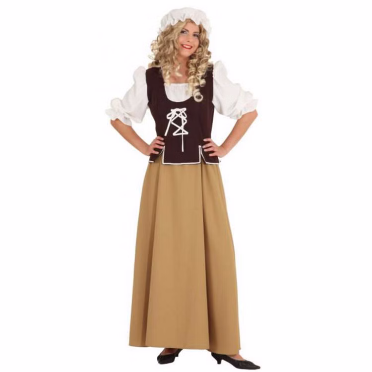 Mittelalter Kostüm Magd Else für Damen braun-weiß Gr. 36 SALE Fasching Karneval Mittelalterfest Fasching Karneval Mottoparty Paarkostüm Vorderansicht des Mittelalter Kostüms Magd Else für Damen mit braunem Kleid, weißen Ärmeln, Schnürmieder und weißer Haube.