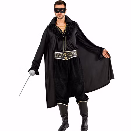 Zorro Kostüm Schwarzer Maskierter Rächer für Herren Gr. S-XXL Filmheld SALE Fasching Karneval Mottoparty Zorro Kostüm Schwarzer Maskierter Rächer für Herren Gr. S-XXL Filmheld SALE Fasching Karneval Mottoparty
