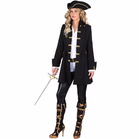 Piraten Kostüm Piratin Mantel deluxe für Damen Gr. 36-52 Seeräuber schwarz Fasching Karneval Mottoparty Piraten Kostüm Piratin Mantel für Damen von Vorne