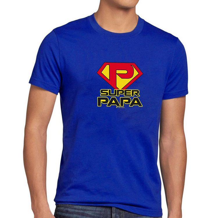 Super-Papa T-Shirt blau mit Spruch für Herren Gr. M-XXL Geschenk Geburtstag Vatertag Geschenkidee Männer Papa Held des Alltags