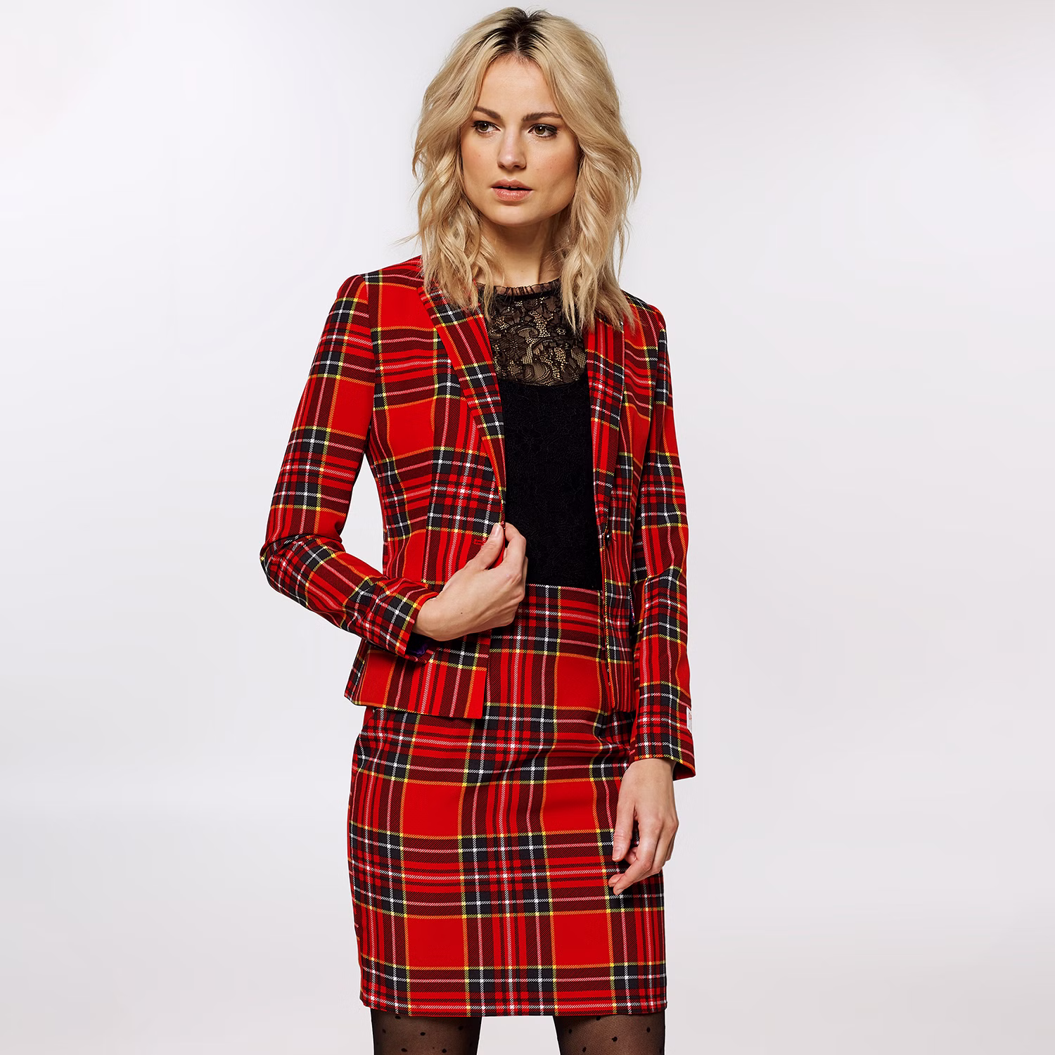 Opposuit Schottin Blazer mit Rock für Damen Gr. 34-46 kariert Lumber Jacky lustiger Damenanzug Weihnachten Weihnachtsfeier Fasching Karneval Mottoparty