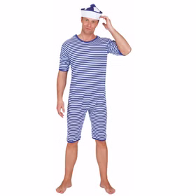 Historischer Badeanzug Kostüm blau-weiß geringelt 20er Jahre Schwimmer für Herren Gr. M-XXL Fasching Karneval Beachparty Mottoparty