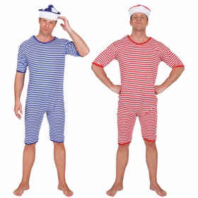 Historischer Badeanzug Kostüm blau-weiß geringelt 20er Jahre Schwimmer für Herren Gr. M-XXL Fasching Karneval Beachparty Mottoparty