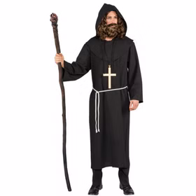 Mönch Kostüm Kutte schwarz Klosterbruder für Herren Gr. 50-62 Geistlicher Religion Fasching Karneval Mottoparty Mittelalter Mittelalterfest