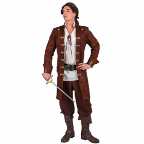 Piraten Kostüm Seeräuber Piraten-Jacke de Luxe Braun für Herren von Vorne