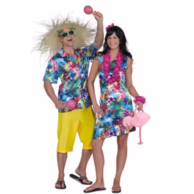 Hawaii Kostüm Hawaiikleid Südsee bunt für Damen Gr. 36-44 Beachparty Karibik Fasching Karneval Paarkostüm Mottoparty Paarkostüm