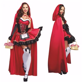 Rotkäppchen Kostüm Deluxe für Damen Gr. S- 3XL Kleid mit Umhang rot Märchen Fasching Karneval Mottoparty
