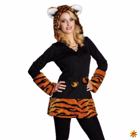 Tiger Kostüm Wildkatze Lilly für Damen Gr. 32-48 Damen Kleid mit Stulpen Tier Tierkostüm Katze Fasching Karneval Mottoparty