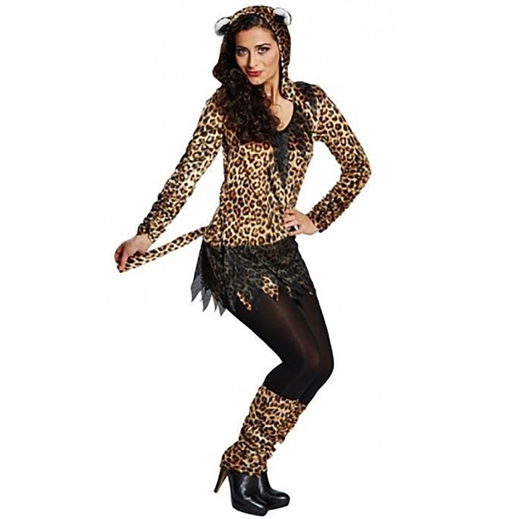 Leopard Kostüm Katze Wildkatze für Damen Gr. 36-52 Kleid Tier Tierkostüm braun Fasching Karneval Mottoparty