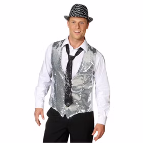 Pailletten Weste Silber Charleston Revue für Herren Gr. 48-58 Kostüm-Zubehör 20er Jahre SALE Fasching Karneval Mottoparty Pailletten Weste Silber Charleston Revue für Herren von Vorne