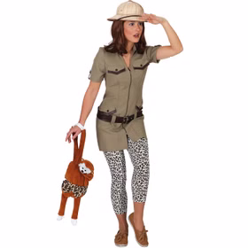 Safari Kostüm Jungle Jane für Damen Gr. 36-44 Kleid olivgrün Fasching Karneval Mottoparty Paarkostüm