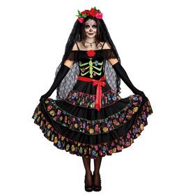 La Catrina Kostüm Lady of the Dead für Damen Gr. M-3XL Kleid Halloween Fasching Karneval Mottoparty andere Länder Mexiko Tag der Toten