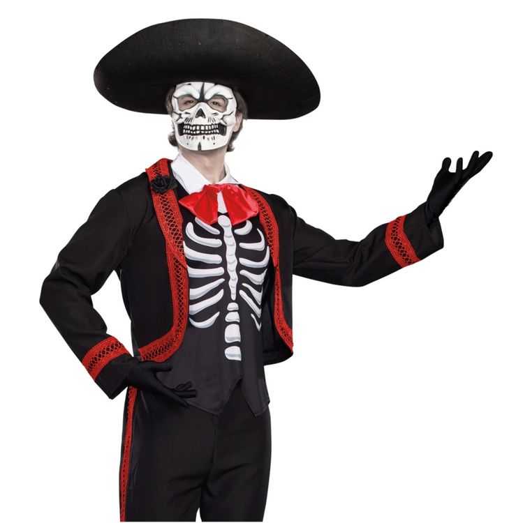 Mariachi Halloween Kostüm Tag der Toten für Herren Gr. M-XL schwarz SALE Fasching Karneval Mottoparty Halloween
