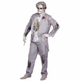 Zombie Kostüm Schauriger Bräutigam für Herren Gr. M grau Halloween Fasching Karneval Mottoparty