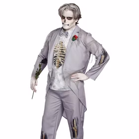 Zombie Kostüm Schauriger Bräutigam für Herren Gr. M grau Halloween Fasching Karneval Mottoparty
