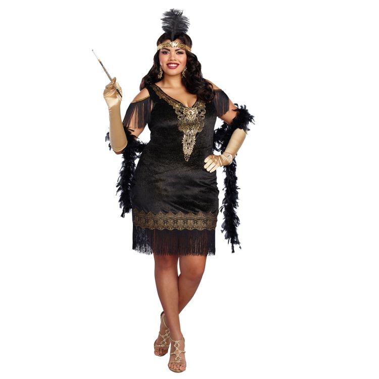 Charleston Kostüm Flappy deluxe für Damen Charleston Kostüm Flappy deluxe für Damen M-3XL schwarz-gold 20er Jahre SALE Fasching Karneval Mottoparty