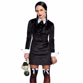Wednesday Kostüm Böses Mädchen für Damen Gr. M-L Kleid schwarz Addams Family Filmheld Fasching Karneval Mottoparty