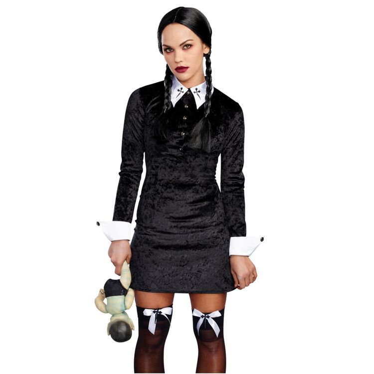 Wednesday Kostüm Böses Mädchen für Damen Wednesday Kostüm Böses Mädchen für Damen Gr. M-L Kleid schwarz Addams Family Filmheld Fasching Karneval Mottoparty