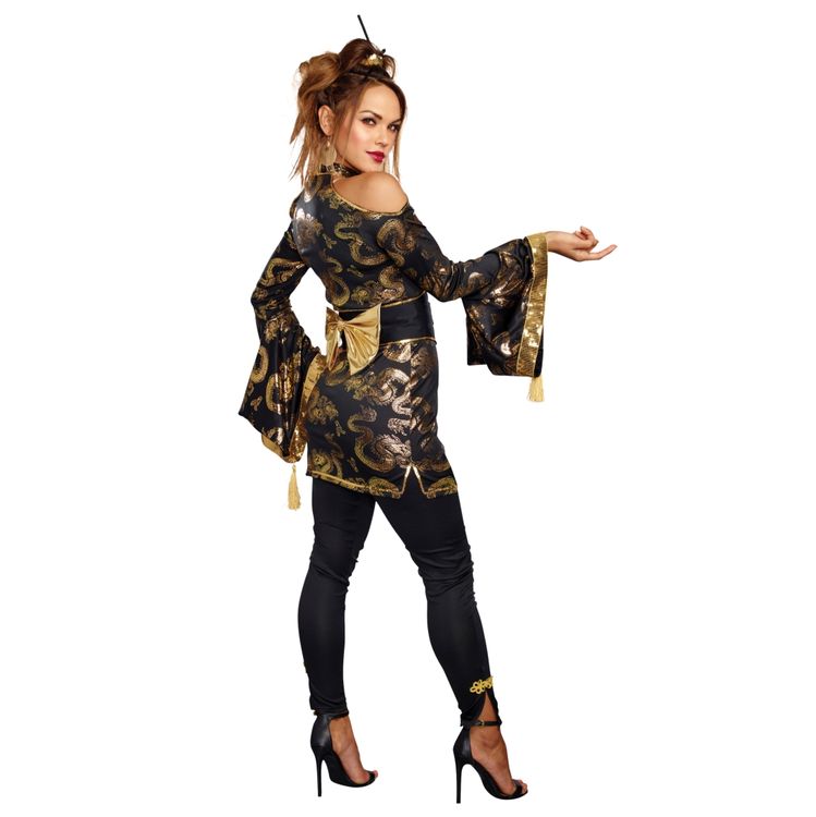 Geisha Kostüm Goldene Asiatin für Damen Geisha Kostüm Goldene Asiatin für Damen Gr. XL-3XL Kleid schwarz SALE Fasching Karneval Mottoparty