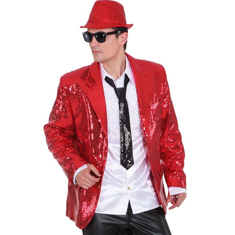 Las Vegas Pailletten-Jacke Show-Sakko rot für Herren Las Vegas Pailletten-Jacke Show-Sakko für Herren Gr. 48-58 rot Fasching Karneval Mottoparty JGA