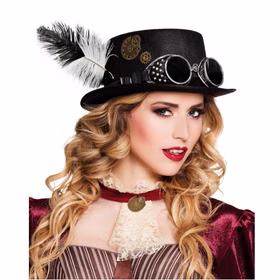 Steampunk Hut schwarz KW 59 cm mit Brille für Erwachsene Kostüm-Zubehör für Damen und Herren Fasching Karneval Mottoparty Steampunk Zylinder Steampunk Hut schwarz KW 59 cm mit Brille für Erwachsene Kostüm-Zubehör für Damen und Herren Fasching Karneval Mottoparty Steampunk Zylinder