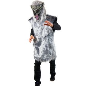 Wolf Kostüm grauer Wolf Isegrim mit Maske für Herren Gr. L-XL Overall Werwolf Tier Tierkostüm Fasching Karneval Mottoparty Märchen Paarkostüm Rotkäppchen und der böse Wolf Halloween