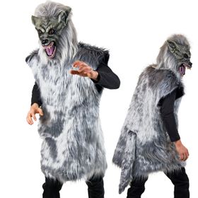 Wolf Kostüm grauer Wolf Isegrim mit Maske für Herren Gr. L-XL Overall Werwolf Tier Tierkostüm Fasching Karneval Mottoparty Märchen Paarkostüm Rotkäppchen und der böse Wolf Halloween