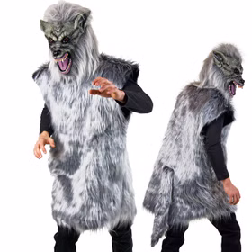 Wolf Kostüm grauer Wolf Isegrim mit Maske für Herren Gr. L-XL Overall Werwolf Tier Tierkostüm Fasching Karneval Mottoparty Märchen Paarkostüm Rotkäppchen und der böse Wolf Halloween