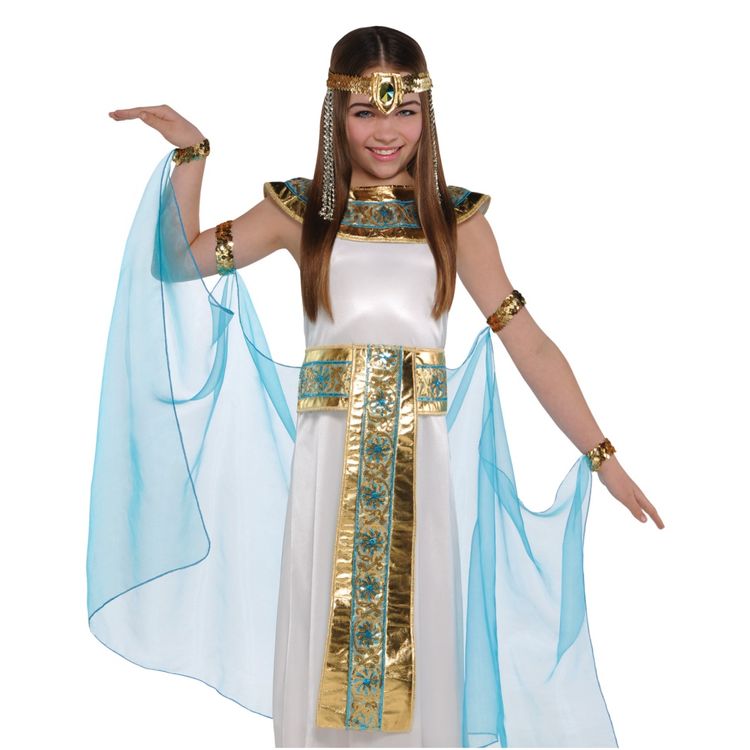 Cleopatra Kostüm Ägypterin für Kinder  Cleopatra Kostüm Ägypterin für Kinder 6-8 Jahre Kleid weiß-hellblau Antika Andere Länder Fasching Karneval Mottoparty Kinderfasching