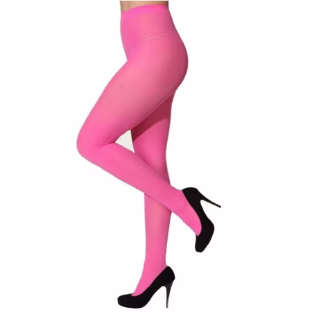 Pinke Strumpfhose 60 DEN für Damen & Kinder blickdicht Gr. 116-3XL SALE Kostüm-Zubehör Accessoire Fasching Karneval Mottoparty Kinderfasching Blickdichte pinke Strumpfhose mit 60 DEN, getragen von einem Damenmodell mit schwarzen Pumps auf weißem Hintergrund.