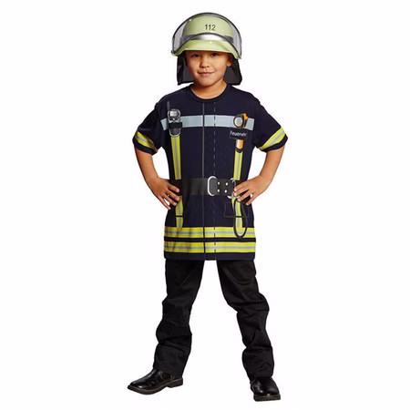 Feuerwehrmann Kostüm Spielshirt bedruckt für Kinder Gr. 104-140 schwarz Uniform Brandbekämpfer Fasching Karneval Mottoparty Rollenspiel Feuerwehrmann Kostüm Spielshirt bedruckt für Kinder Gr. 104-140 schwarz Uniform Brandbekämpfer Fasching Karneval Mottoparty Rollenspiel