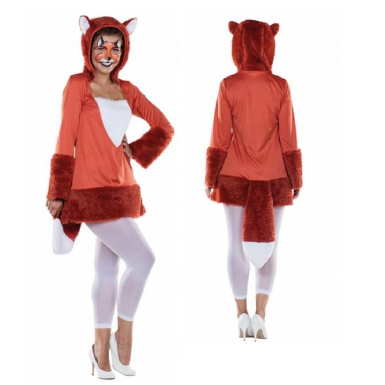 Fuchs Kostüm Füchsin für Damen Gr. 34-48 Kleid braun mit Stulpen Tier Tierkostüm Fuchskleid Fasching Karneval Mottoparty
