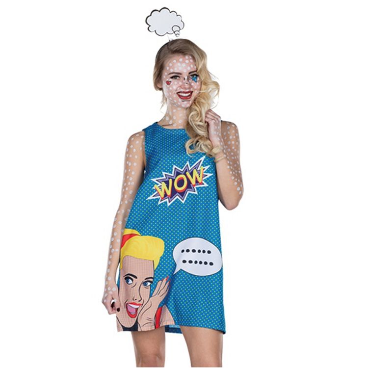 Pop Art Kostüm Dots Kleid für Damen Pop Art Kostüm Dots Kleid für Damen Gr. 34-42 blau Moderne Kunst Fasching Karneval Mottoparty