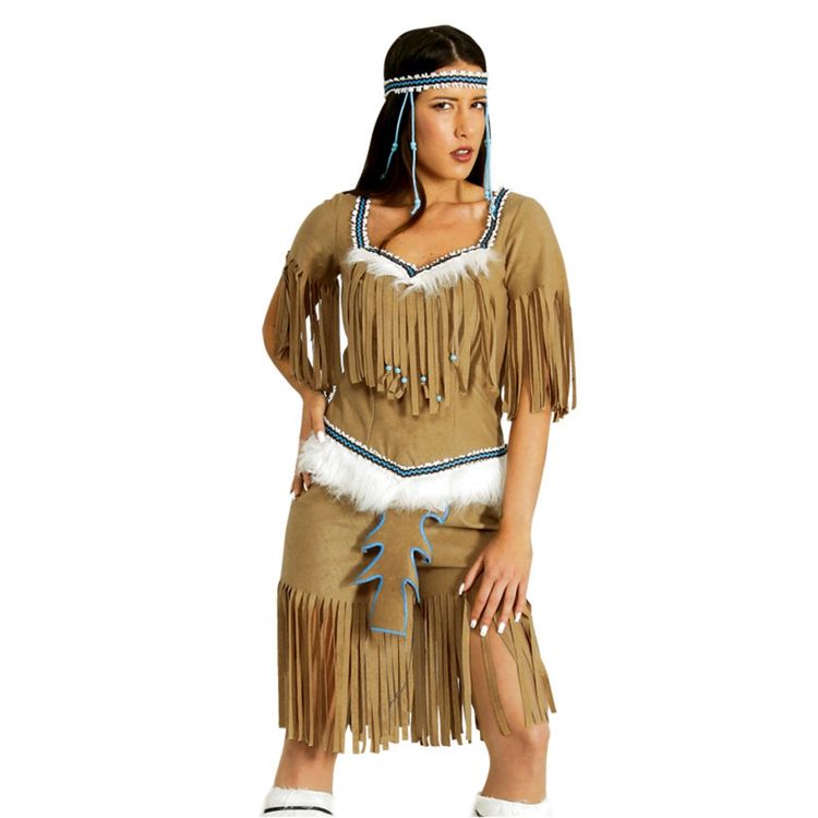 Indianerin Kostüm Weiße Feder für Damen Indianerin Kostüm Weiße Feder für Damen Gr. S-XXL Kleid beige Wilder Westen Indianer SALE Fasching Karneval Mottoparty