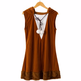 Reh Kostüm Rehlein Kleid mit Stulpen für Damen von Vorne auf einem Bügel hängend