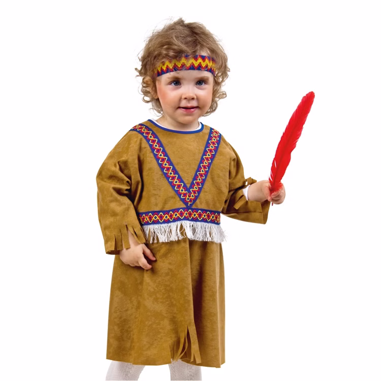 Western Kostüm Indianerin Kleine Taube für Kinder Gr. 98-104 Kleid braun SALE Fasching Karneval Mottoparty Kinderfasching Kindergeburtstag Nahaufnahme des Western-Kostüms für Kleinkinder von Vorne.