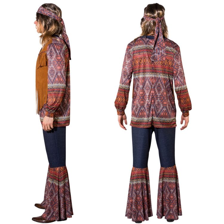 Hippie Kostüm Woody für Herren mit Gitarre in der Hand von Vorne