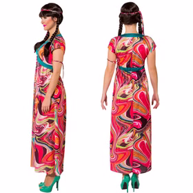 Hippie Kostüm Alina 70er Jahre Kleid lang für Damen Gr. 34-52 bunt Fasching Karneval Mottoparty Schlagermove