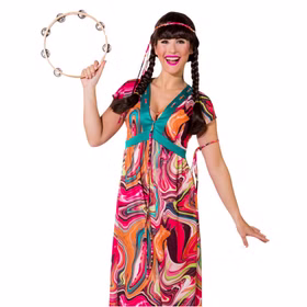 Hippie Kostüm Alina 70er Jahre Kleid lang für Damen Gr. 34-52 bunt Fasching Karneval Mottoparty Schlagermove