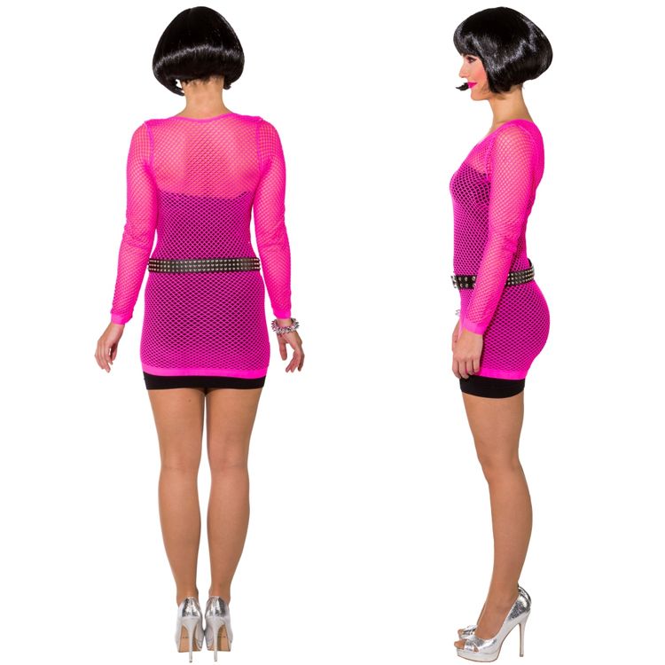 80er & 90er Netzkleid Elastisches Netzshirt Pink für Damen