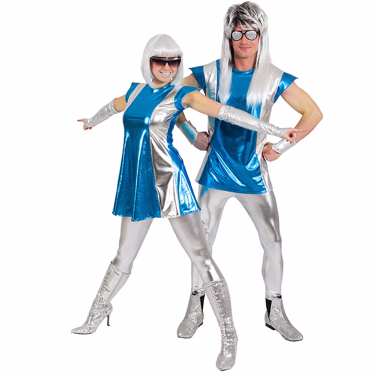 Space Kostüm Galaxy Man für Herren Gr. 48-58 blau-silber Fasching Karneval Mottoparty Paarkostüm Gruppenkostüm Space Kostüm Weltraum Woman für Damen und Space Kostüm Weltraum Man für Herren von Vorne