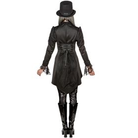 Gothic Kurzmantel mit Spitze für Damen Gr. 36-48 Spitze schwarz Damenfrack Skelett Halloween Mantel Jacke Frack Fasching Karneval Mottoparty