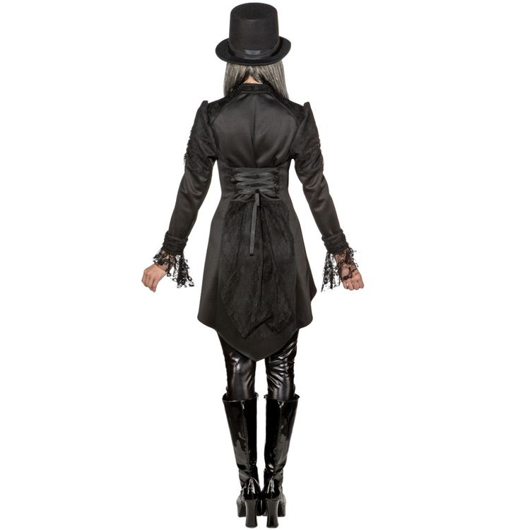 Gothic Kurzmantel mit Spitze für Damen Gr. 36-48 Spitze schwarz Damenfrack Skelett Halloween Mantel Jacke Frack Fasching Karneval Mottoparty