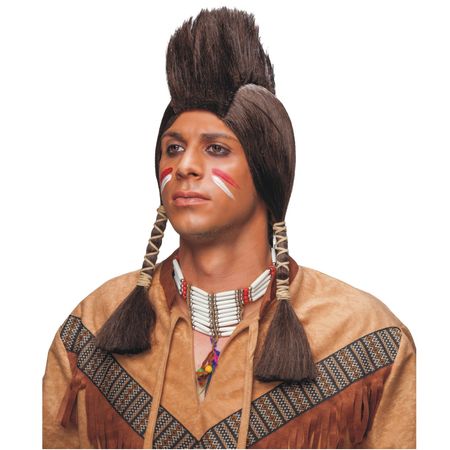 Indianer Perücke mit Iro Braun Irokese für Herren