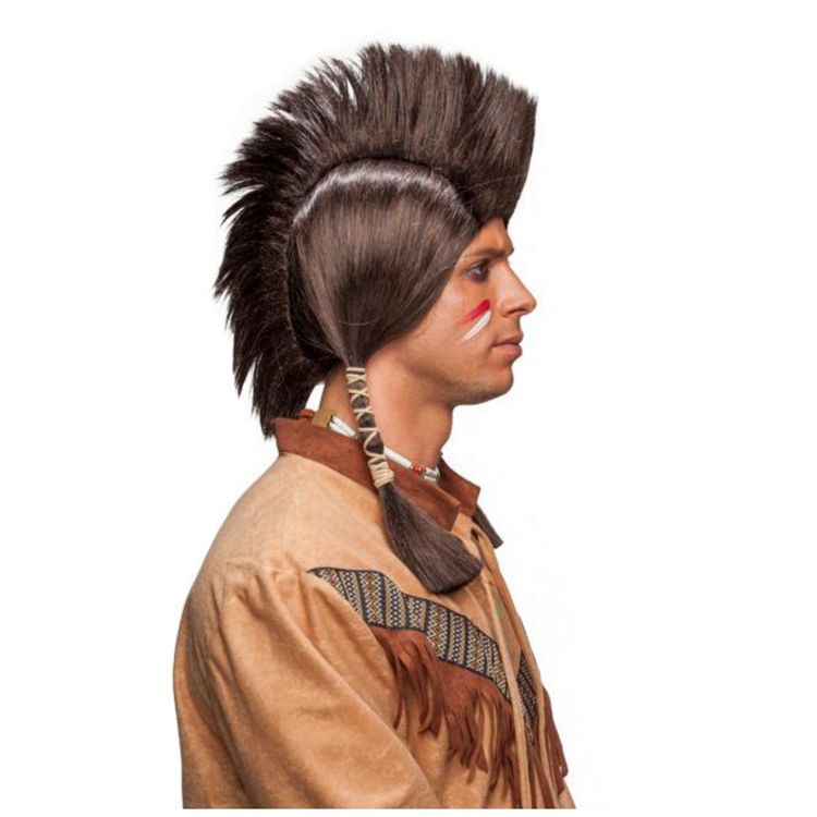 Indianer Perücke mit Iro braun Kostüm Zubehör Indianerperücke Zöpfe